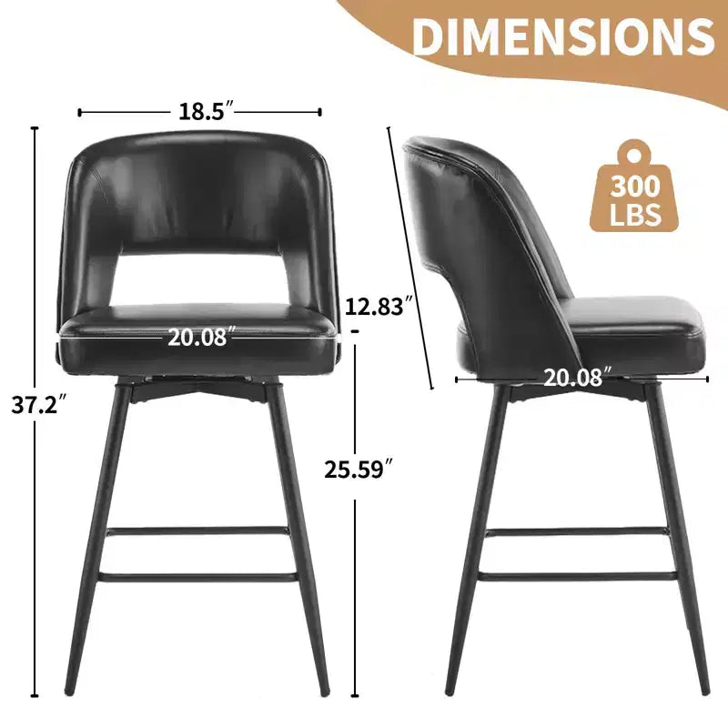 Karl Home – Lot de 2 tabourets de bar en similicuir PU marron, avec dossier creux, pieds en fer, pivotants