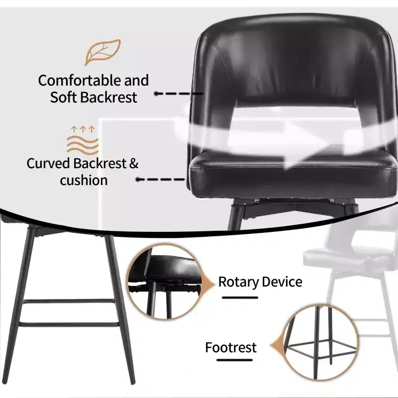 Karl Home – Lot de 2 tabourets de bar en similicuir PU marron, avec dossier creux, pieds en fer, pivotants