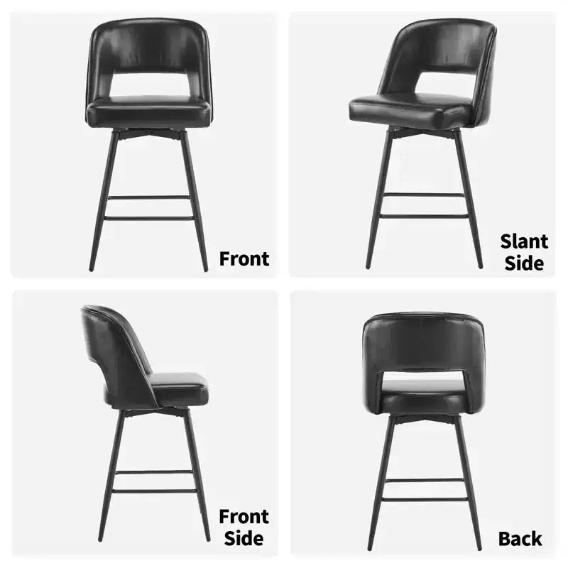 Karl Home – Lot de 2 tabourets de bar en similicuir PU marron, avec dossier creux, pieds en fer, pivotants