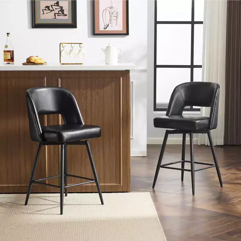Karl Home – Lot de 2 tabourets de bar en similicuir PU marron, avec dossier creux, pieds en fer, pivotants