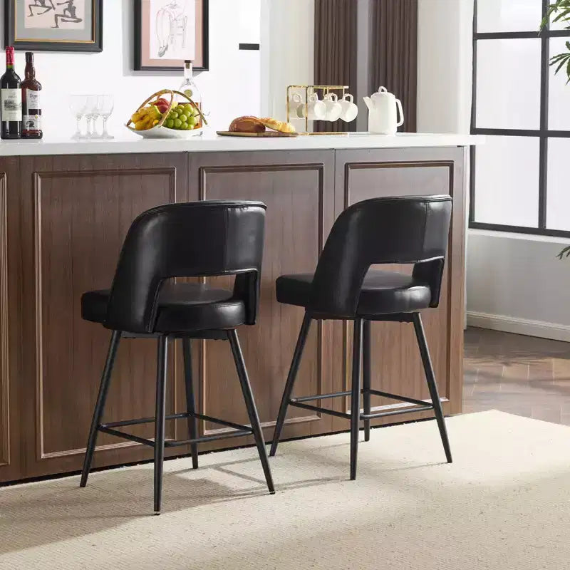 Karl Home – Lot de 2 tabourets de bar en similicuir PU marron, avec dossier creux, pieds en fer, pivotants