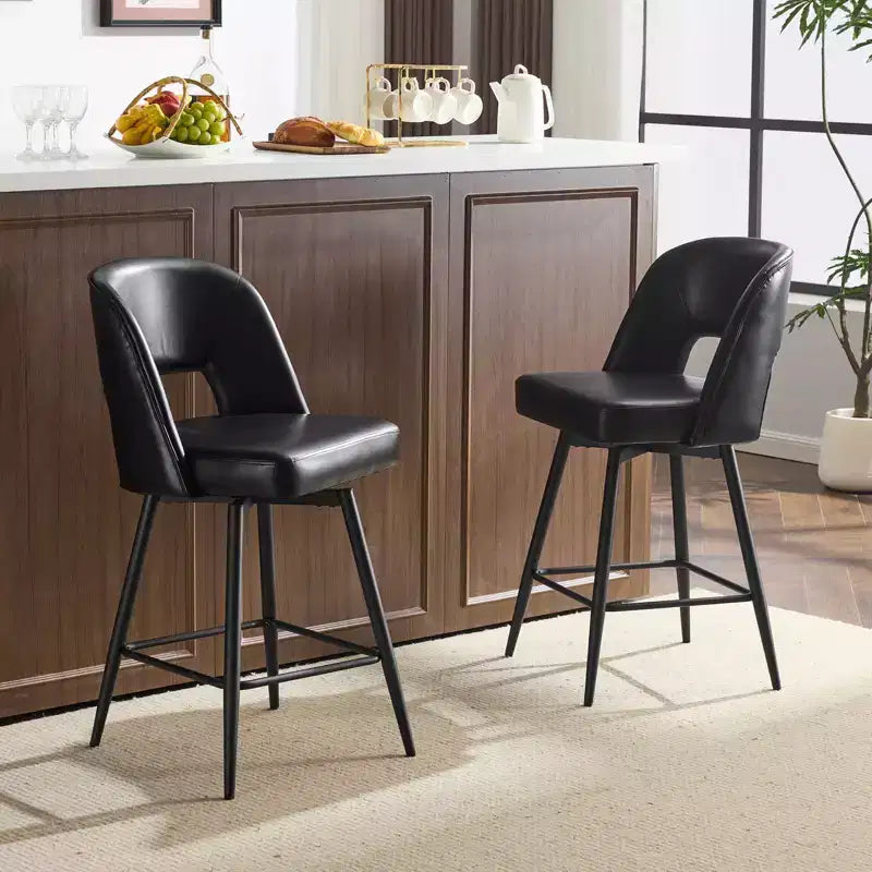 Karl Home – Lot de 2 tabourets de bar en similicuir PU marron, avec dossier creux, pieds en fer, pivotants