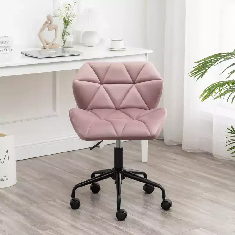 Okak Chaise de Bureau à Domicile Moderne Réglable en Velours avec Roues, Chaise de Travail Pivotante Capitonnée en Losange pour Bureau, Étude, Studio
