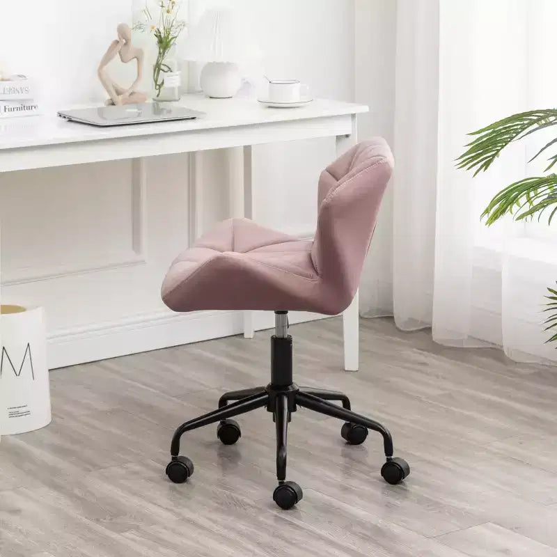 Okak Chaise de Bureau à Domicile Moderne Réglable en Velours avec Roues, Chaise de Travail Pivotante Capitonnée en Losange pour Bureau, Étude, Studio