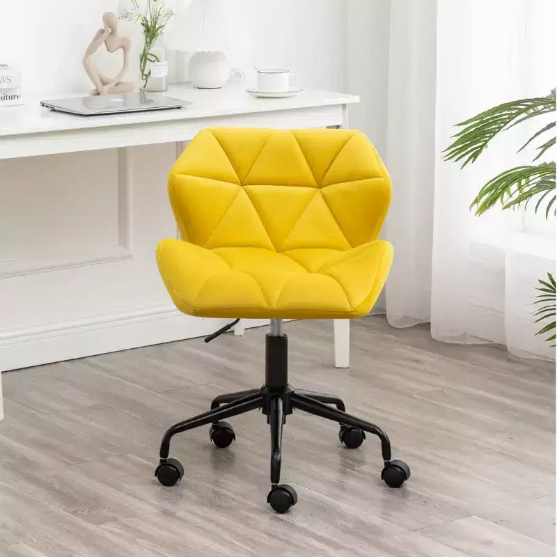 Okak Chaise de Bureau à Domicile Moderne Réglable en Velours avec Roues, Chaise de Travail Pivotante Capitonnée en Losange pour Bureau, Étude, Studio