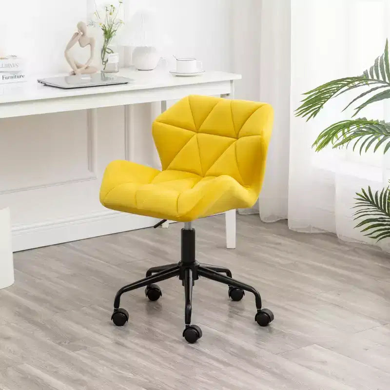 Okak Chaise de Bureau à Domicile Moderne Réglable en Velours avec Roues, Chaise de Travail Pivotante Capitonnée en Losange pour Bureau, Étude, Studio