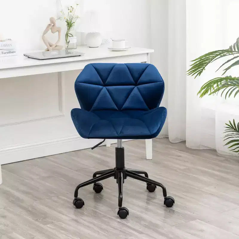 Okak Chaise de Bureau à Domicile Moderne Réglable en Velours avec Roues, Chaise de Travail Pivotante Capitonnée en Losange pour Bureau, Étude, Studio