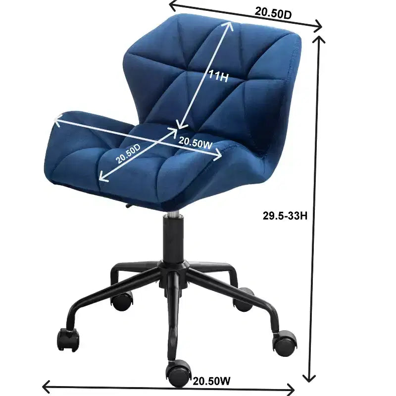 Okak Chaise de Bureau à Domicile Moderne Réglable en Velours avec Roues, Chaise de Travail Pivotante Capitonnée en Losange pour Bureau, Étude, Studio