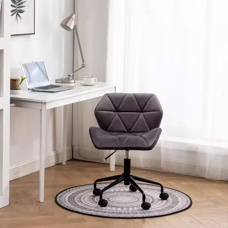 Okak Chaise de Bureau à Domicile Moderne Réglable en Velours avec Roues, Chaise de Travail Pivotante Capitonnée en Losange pour Bureau, Étude, Studio