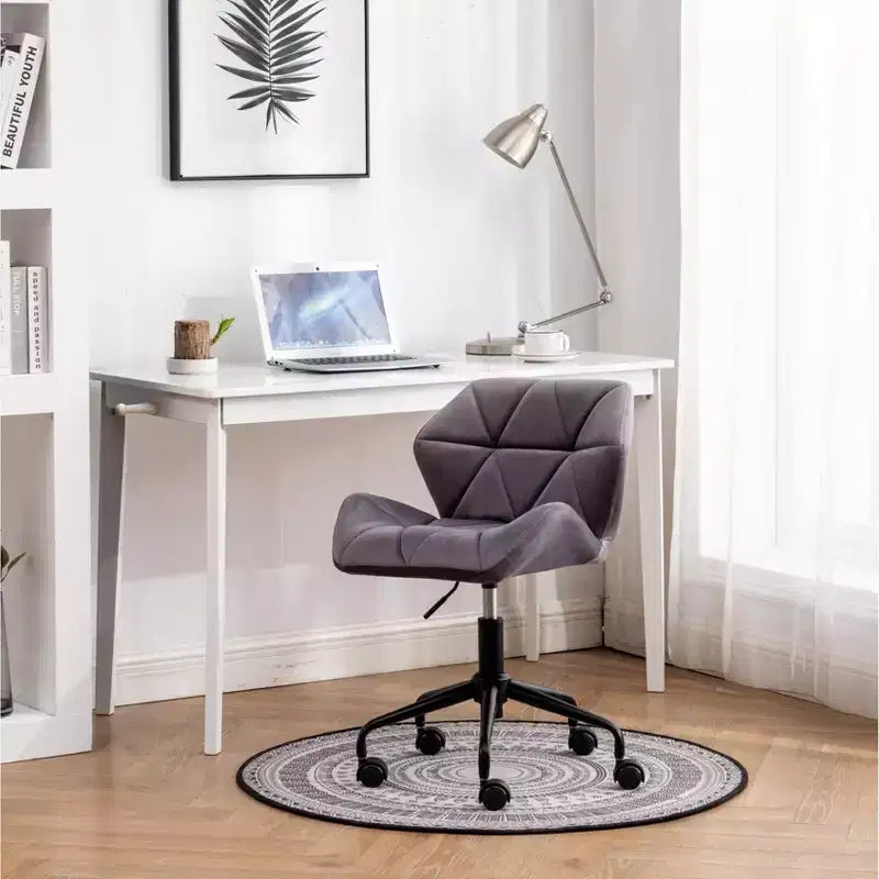 Okak Chaise de Bureau à Domicile Moderne Réglable en Velours avec Roues, Chaise de Travail Pivotante Capitonnée en Losange pour Bureau, Étude, Studio