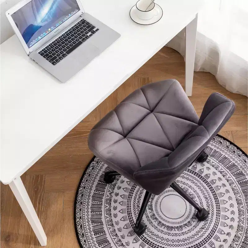 Okak Chaise de Bureau à Domicile Moderne Réglable en Velours avec Roues, Chaise de Travail Pivotante Capitonnée en Losange pour Bureau, Étude, Studio