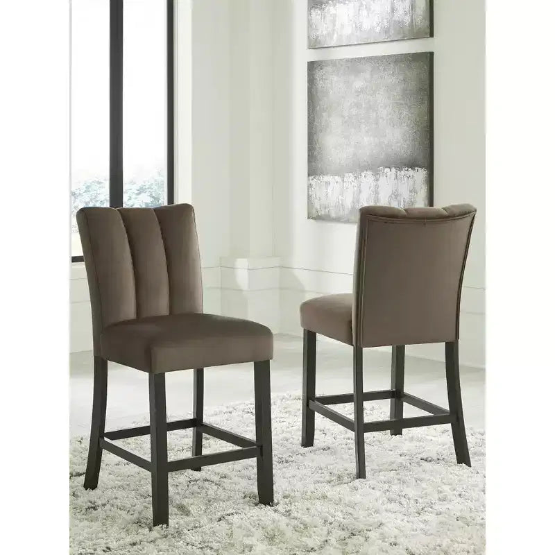 Tabourets de bar à hauteur de comptoir rembourrés Signature Design by Ashley Zendalia - Ensemble de 2, velours brun moka avec surpiqûres verticales