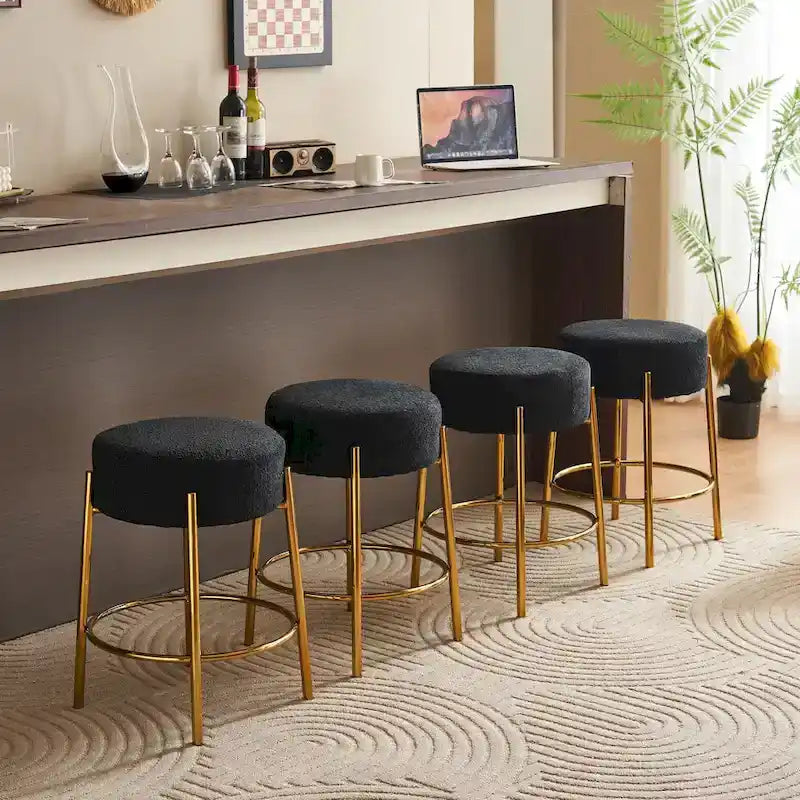 Tabouret de bar rond noir et or, lot de 2
