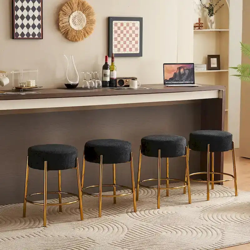 Tabouret de bar rond noir et or, lot de 2