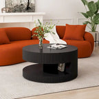 Table basse ronde à 2 niveaux, blanc/noir, motif rayures en relief, 80 cm
