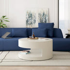 Table basse ronde à 2 niveaux, blanc/noir, motif rayures en relief, 80 cm