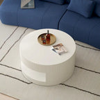 Table basse ronde à 2 niveaux, blanc/noir, motif rayures en relief, 80 cm