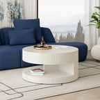 Table basse ronde à 2 niveaux, blanc/noir, motif rayures en relief, 80 cm