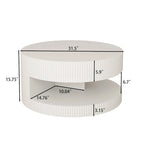 Table basse ronde à 2 niveaux, blanc/noir, motif rayures en relief, 80 cm