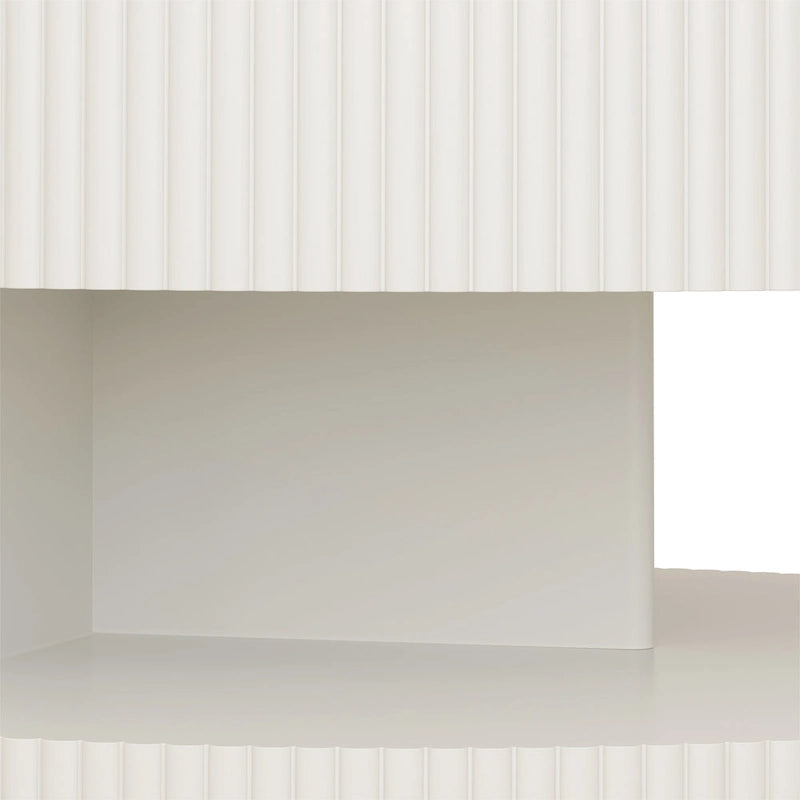 Table basse ronde à 2 niveaux, blanc/noir, motif rayures en relief, 80 cm