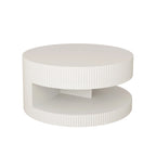 Table basse ronde à 2 niveaux, blanc/noir, motif rayures en relief, 80 cm