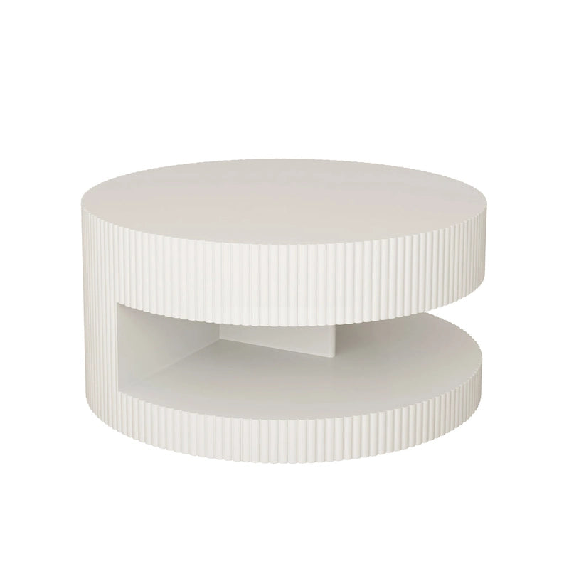 Table basse ronde à 2 niveaux, blanc/noir, motif rayures en relief, 80 cm