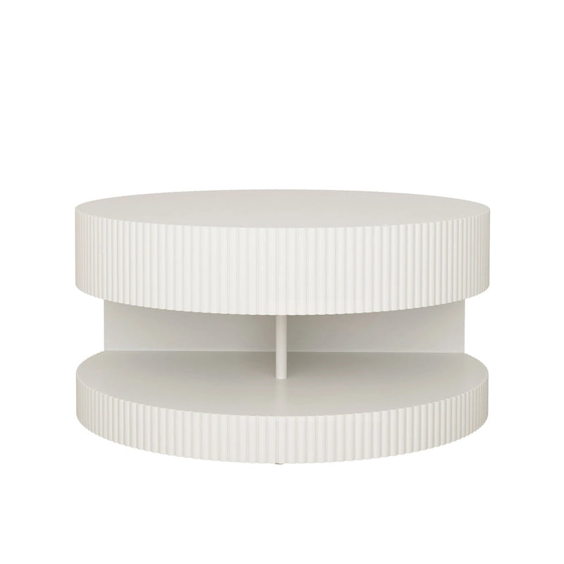Table basse ronde à 2 niveaux, blanc/noir, motif rayures en relief, 80 cm