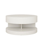 Table basse ronde à 2 niveaux, blanc/noir, motif rayures en relief, 80 cm