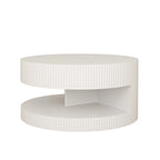 Table basse ronde à 2 niveaux, blanc/noir, motif rayures en relief, 80 cm