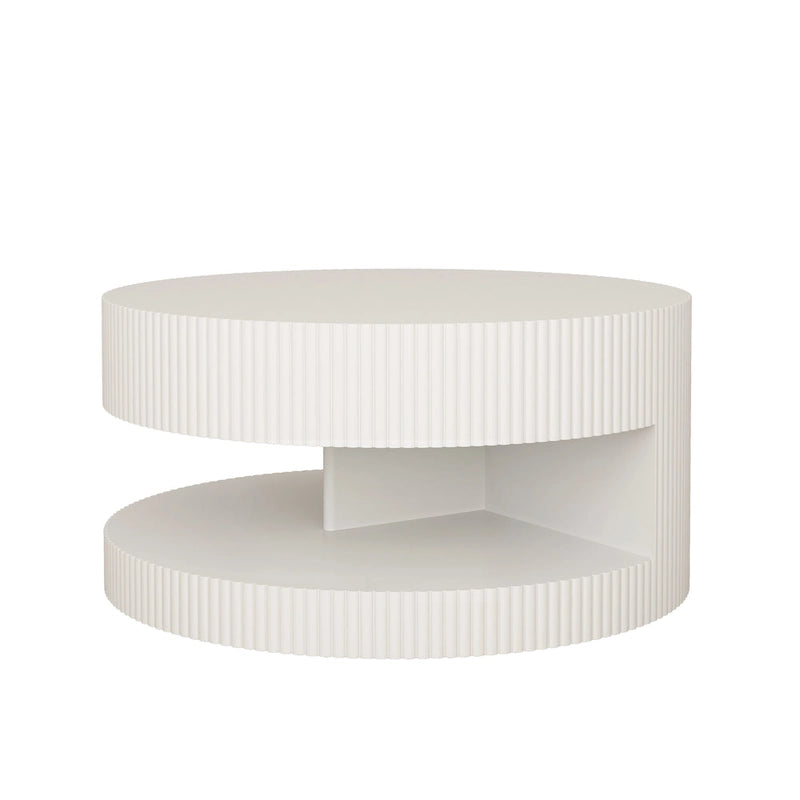 Table basse ronde à 2 niveaux, blanc/noir, motif rayures en relief, 80 cm