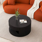 Table basse ronde à 2 niveaux, blanc/noir, motif rayures en relief, 80 cm