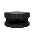 Table basse ronde à 2 niveaux, blanc/noir, motif rayures en relief, 80 cm