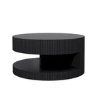 Table basse ronde à 2 niveaux, blanc/noir, motif rayures en relief, 80 cm