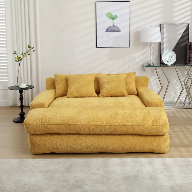 Canapé convertible 2 places en chenille marine / jaune moutarde / blanc / émeraude / gris