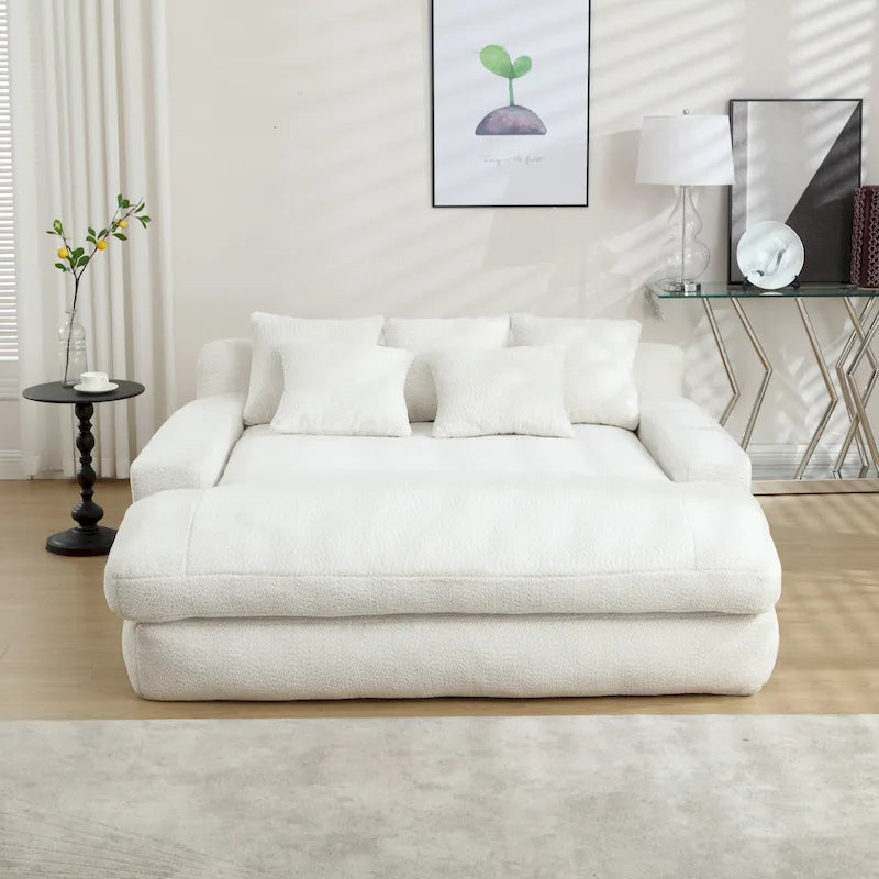 Canapé convertible 2 places en chenille marine / jaune moutarde / blanc / émeraude / gris