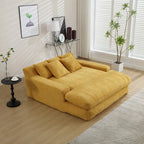 Canapé convertible 2 places en chenille marine / jaune moutarde / blanc / émeraude / gris