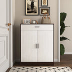 Meuble à Chaussures 4 Niveaux Noyer / Naturel avec Tiroir et 2 Portes — Capacité 2+