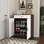Meuble à Chaussures 4 Niveaux Noyer / Naturel avec Tiroir et 2 Portes — Capacité 2+