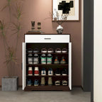 Meuble à Chaussures 4 Niveaux Noyer / Naturel avec Tiroir et 2 Portes — Capacité 2+