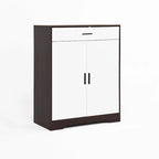 Meuble à Chaussures 4 Niveaux Noyer / Naturel avec Tiroir et 2 Portes — Capacité 2+