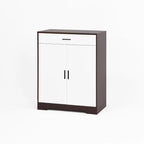 Meuble à Chaussures 4 Niveaux Noyer / Naturel avec Tiroir et 2 Portes — Capacité 2+