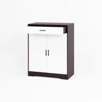 Meuble à Chaussures 4 Niveaux Noyer / Naturel avec Tiroir et 2 Portes — Capacité 2+