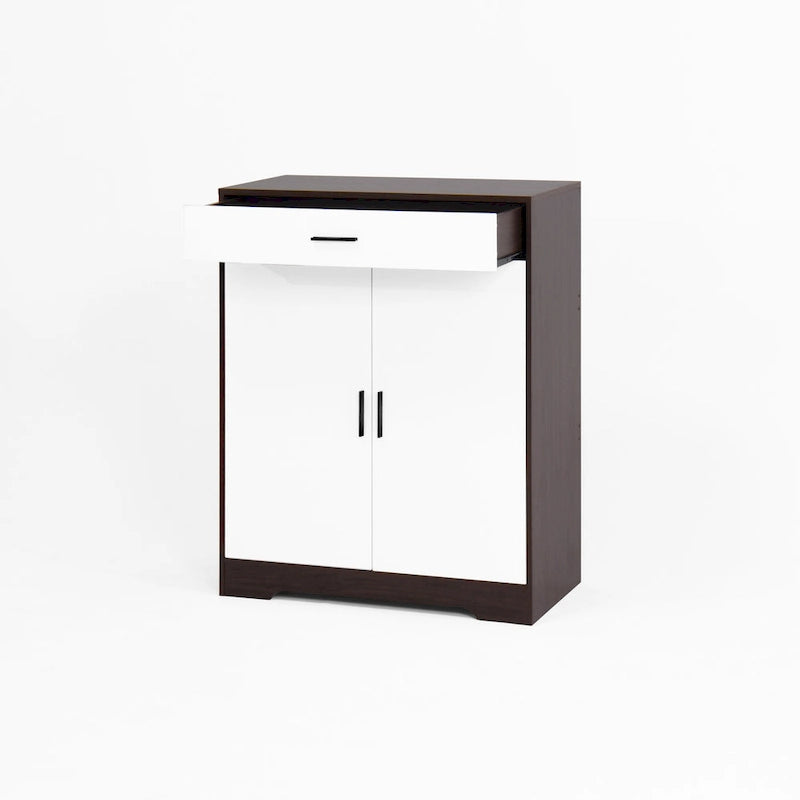 Meuble à Chaussures 4 Niveaux Noyer / Naturel avec Tiroir et 2 Portes — Capacité 2+