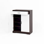 Meuble à Chaussures 4 Niveaux Noyer / Naturel avec Tiroir et 2 Portes — Capacité 2+