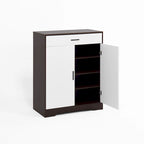 Meuble à Chaussures 4 Niveaux Noyer / Naturel avec Tiroir et 2 Portes — Capacité 2+