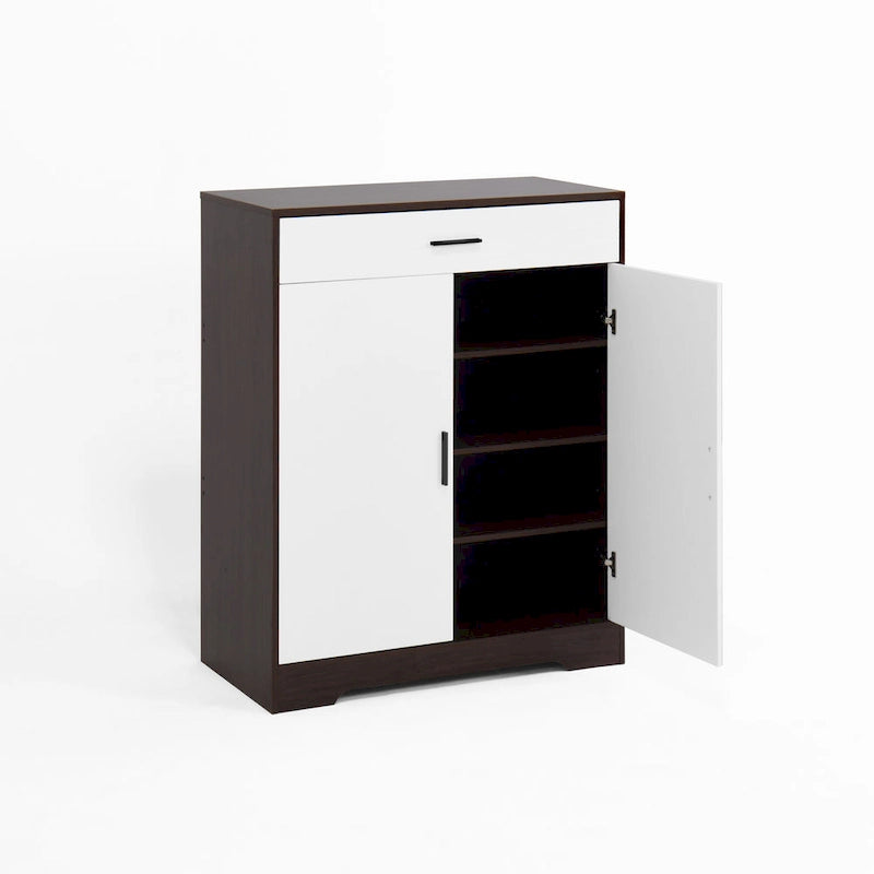 Meuble à Chaussures 4 Niveaux Noyer / Naturel avec Tiroir et 2 Portes — Capacité 2+