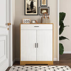 Meuble à Chaussures 4 Niveaux Noyer / Naturel avec Tiroir et 2 Portes — Capacité 2+