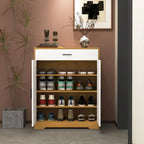 Meuble à Chaussures 4 Niveaux Noyer / Naturel avec Tiroir et 2 Portes — Capacité 2+