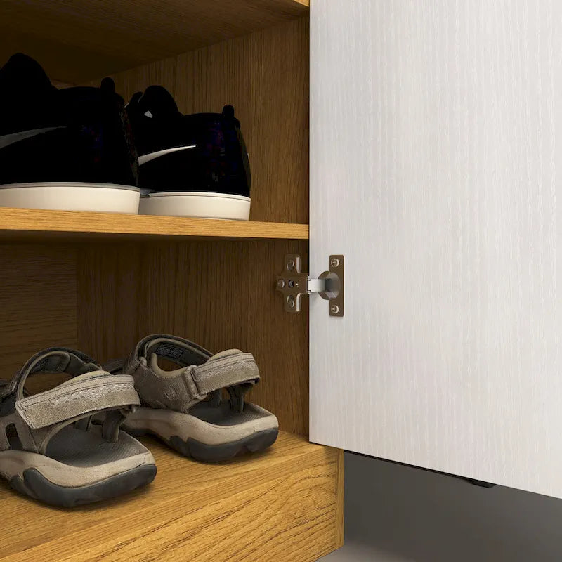 Meuble à Chaussures 4 Niveaux Noyer / Naturel avec Tiroir et 2 Portes — Capacité 2+