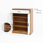 Meuble à Chaussures 4 Niveaux Noyer / Naturel avec Tiroir et 2 Portes — Capacité 2+